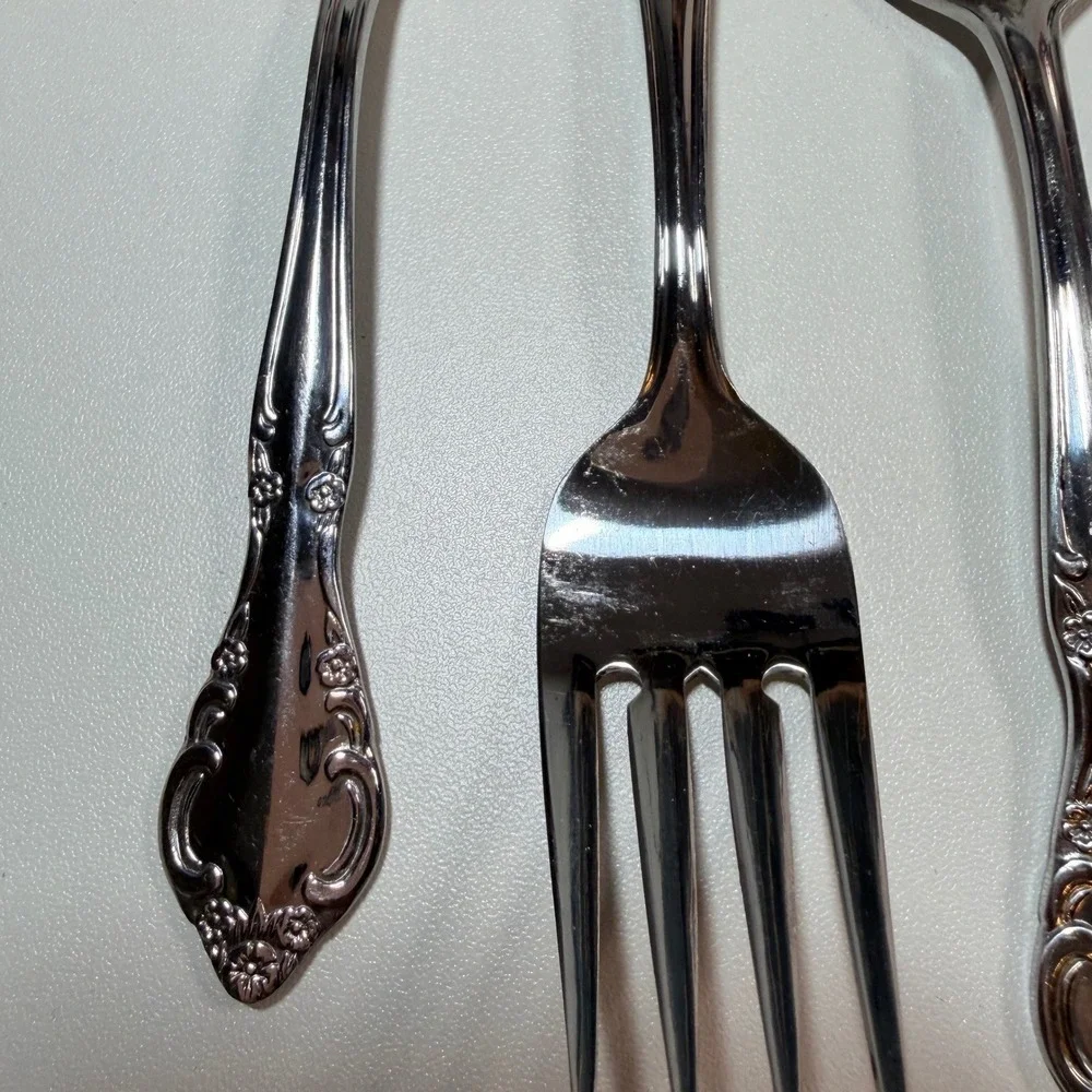 Rose Pattern Stainless Flatware Set of 12 Salad Forks